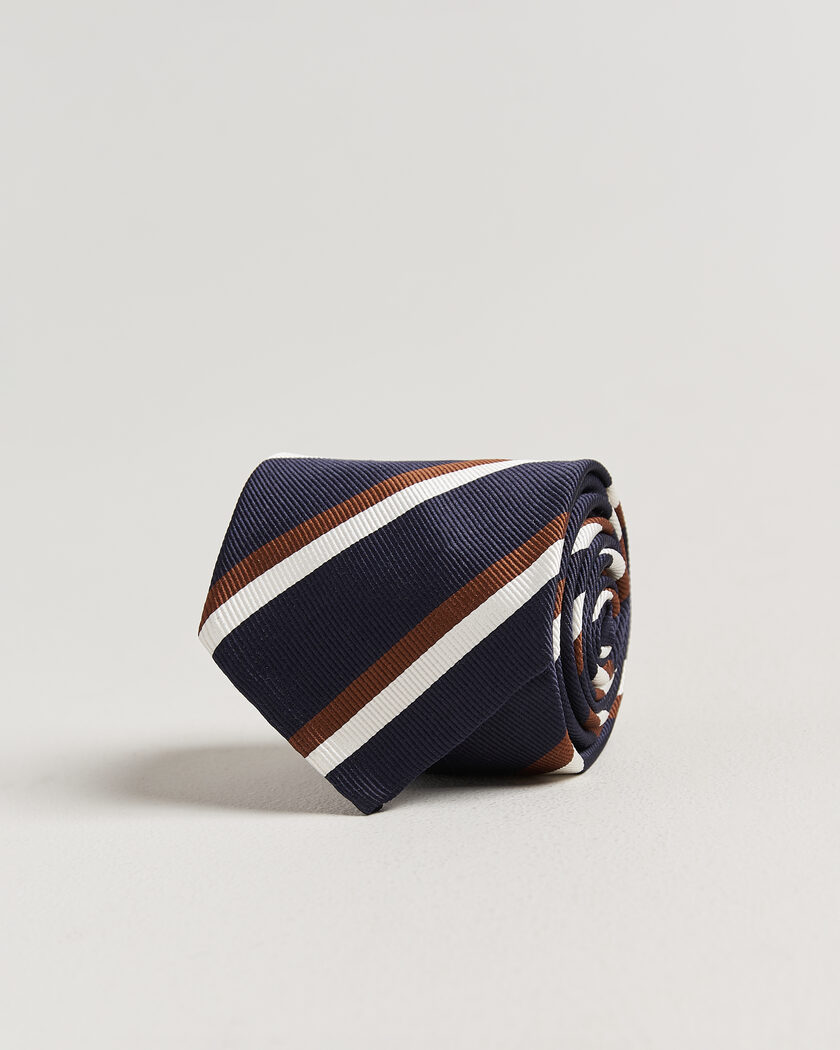 Finamore Napoli Regimental Stripe Silk Tie Navy/Brown – Blue