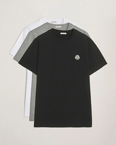 Moncler 3-Pack Logo T-Shirts Black/White/Grey – Black