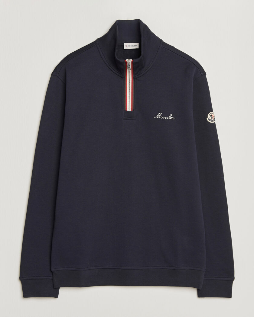 Moncler Signature Logo Half Zip Navy – Blue