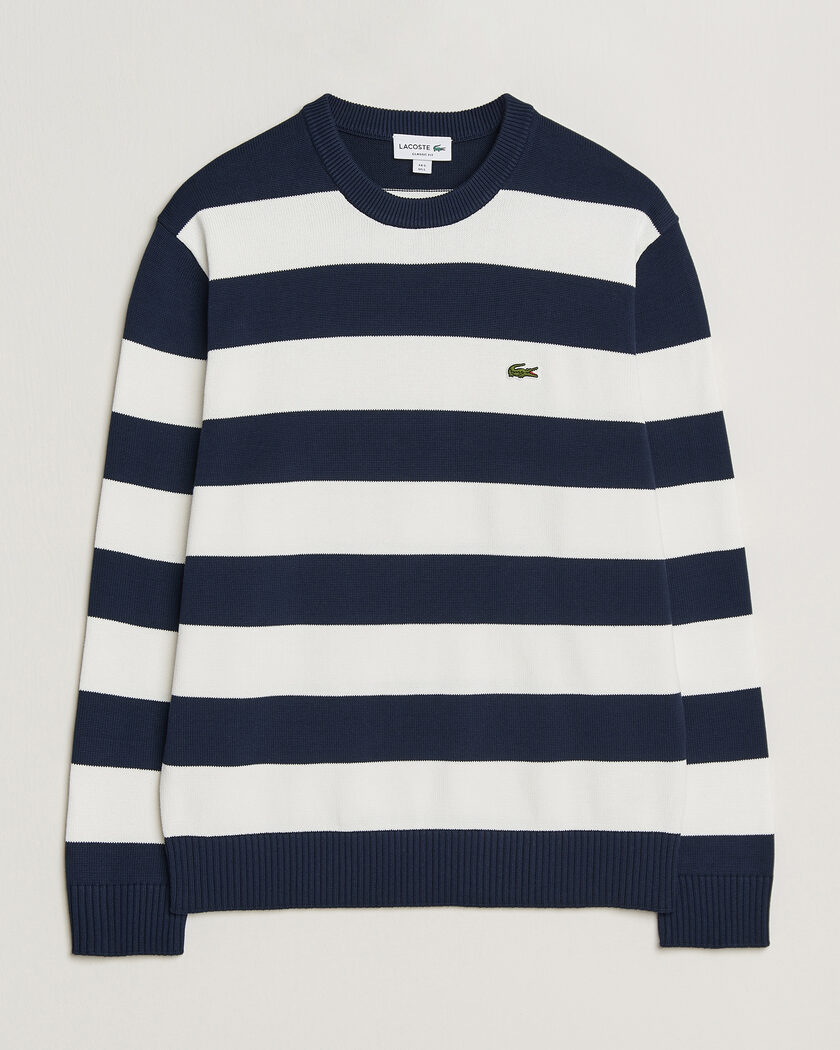 Lacoste Cotton Knitted Striped Sweater Navy Blue/Flour – Blue