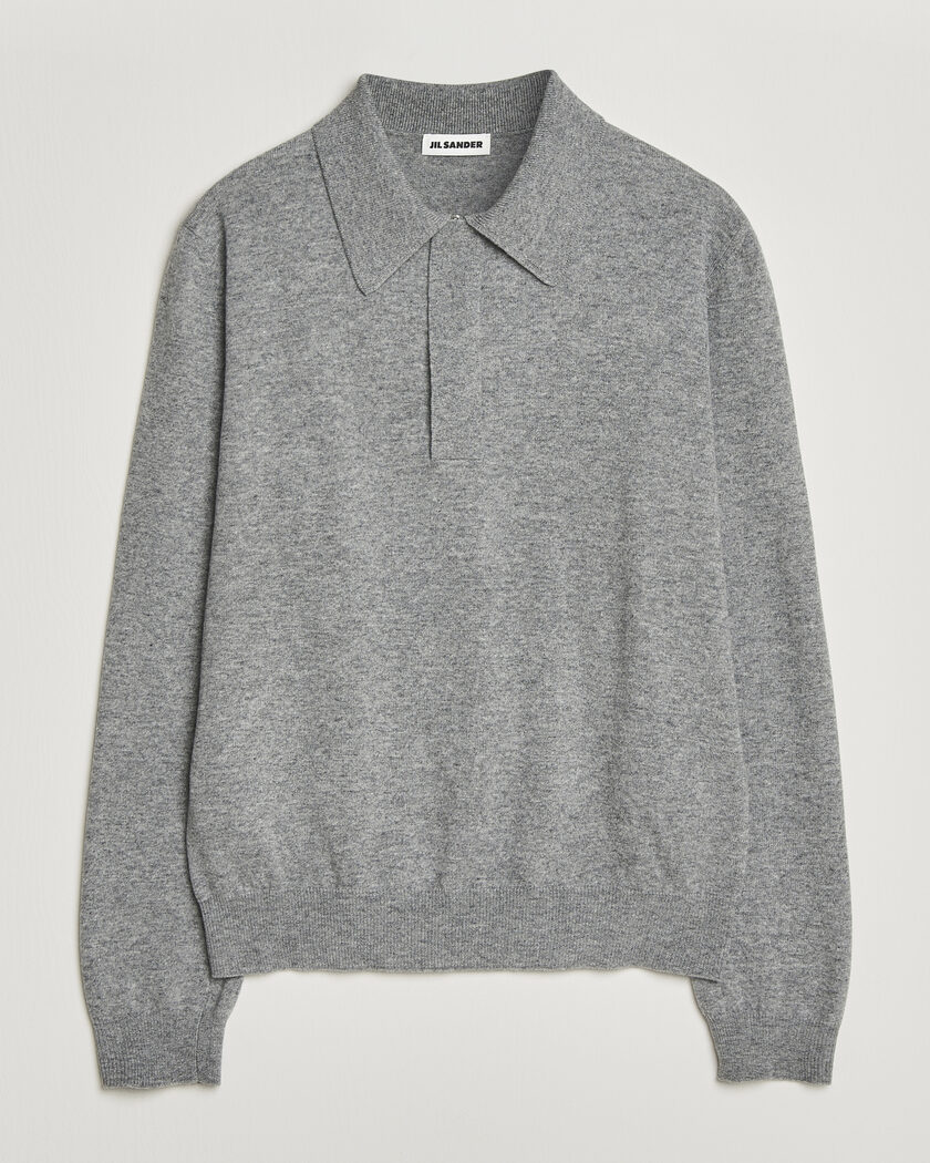 Brunello Cucinelli 2 Ply Cashmere Long Sleeve Polo Grey Melange at
