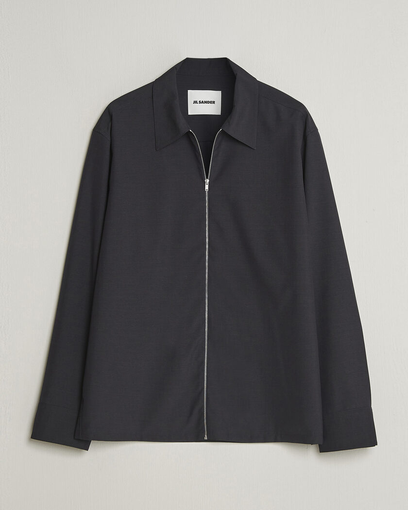 Jil Sander Wool Zip Overshirt Navy at CareOfCarl.com