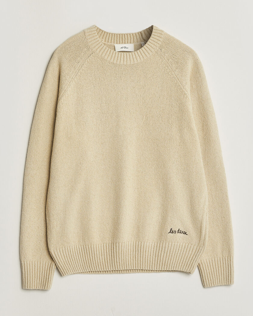 LES DEUX Brad Knitted Roundneck Oyster Grey/White – White