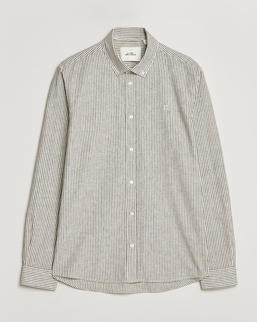 LES DEUX Konrad Striped Cotton/Linen Shirt Teak Brown – White