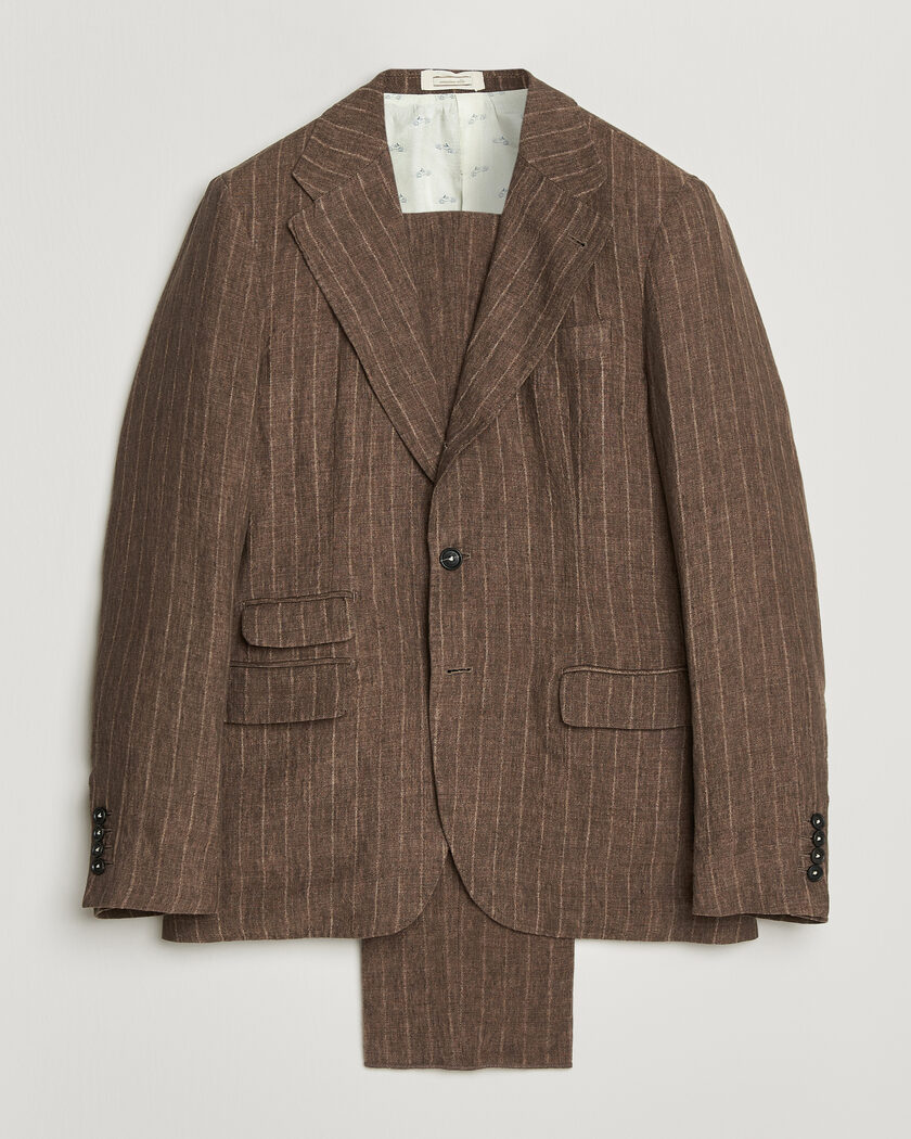 Massimo Alba Sloop Linen Suit Brown Pinstripe – Brown