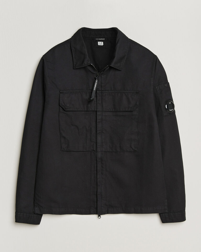 C.P. Company Cotton/Linen Zip Overshirt Black – Black