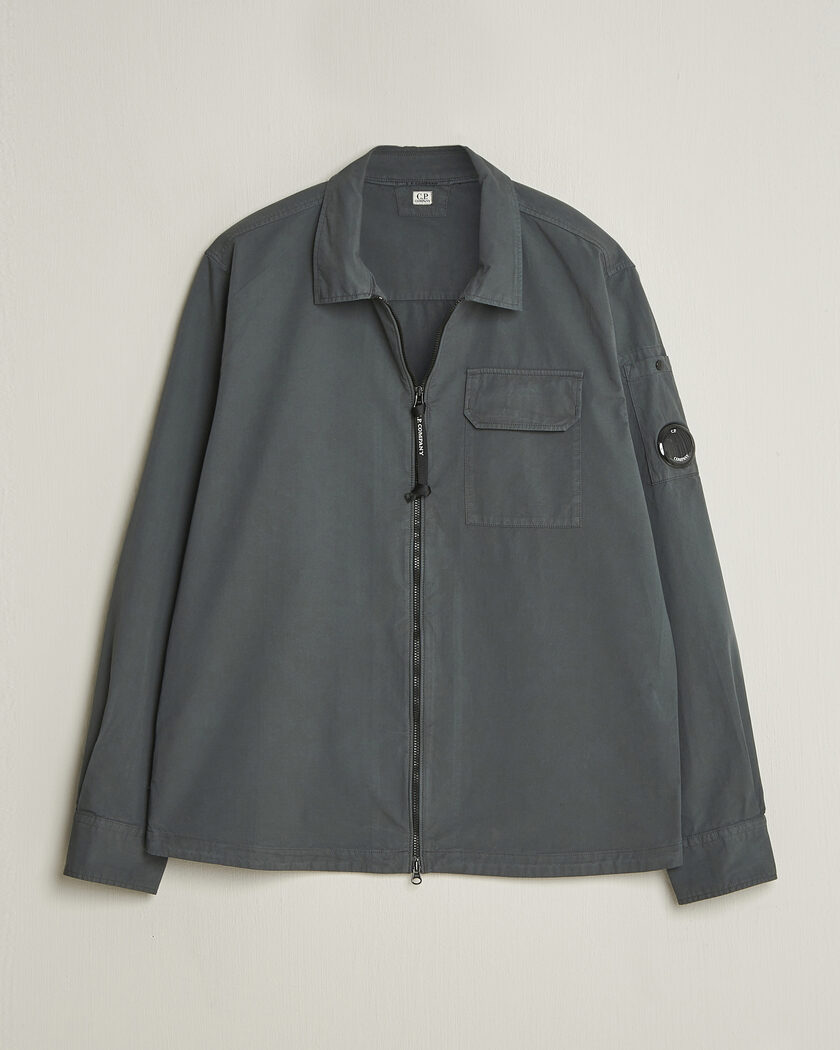 C.P. Company Garment Dyed Gabardine Zip Overshirt Dark Grey – Grey