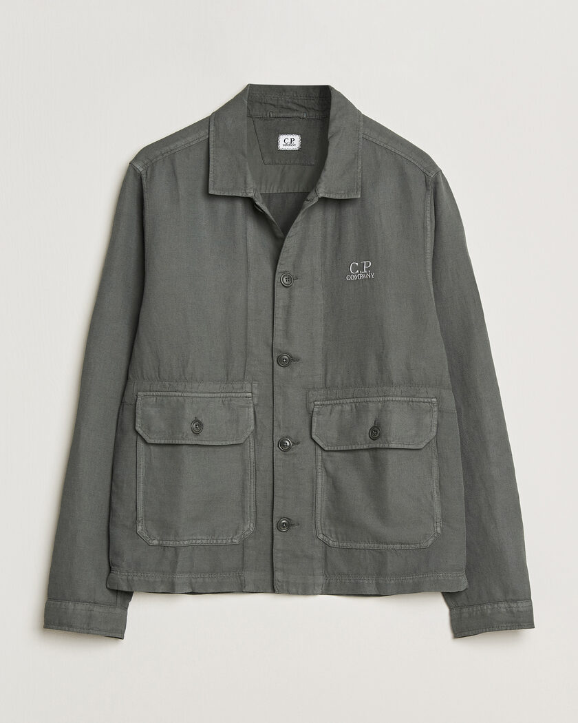 C.P. Company Broken Twill Linen/Cotton Overshirt Olive – Green