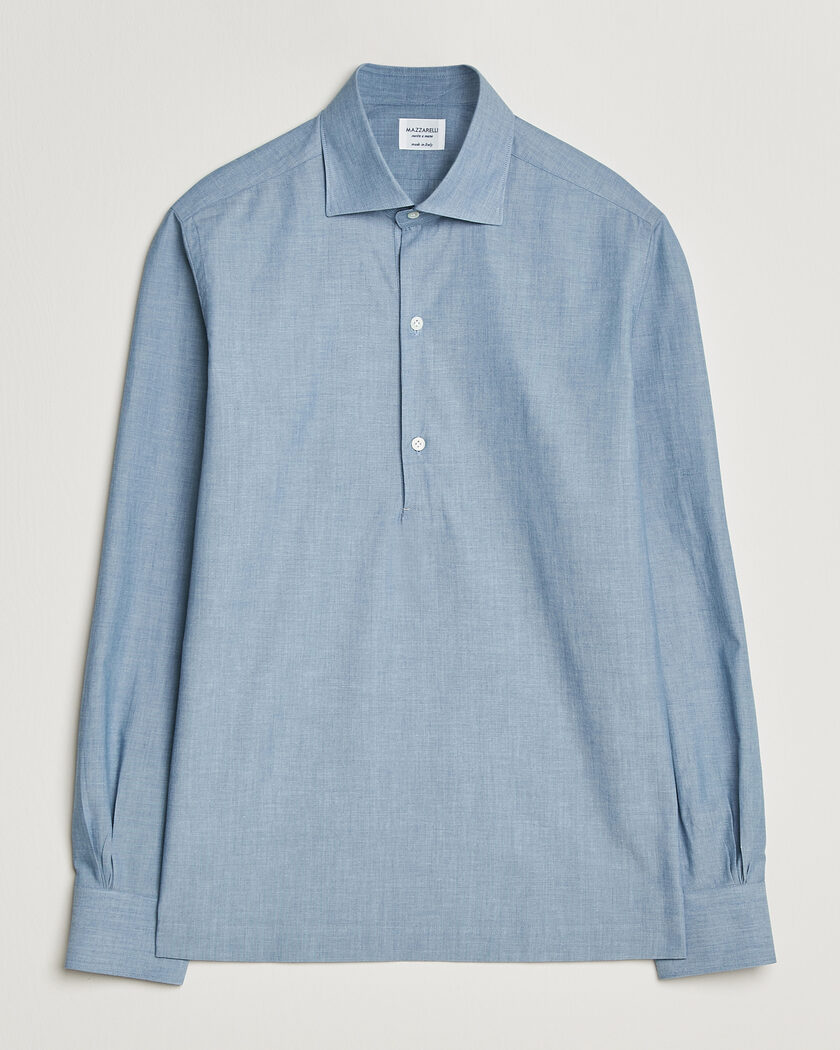 Mazzarelli Soft Cotton Denim Popover Shirt Blue – Blue