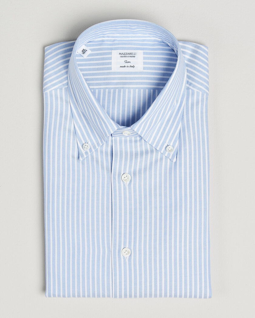 Mazzarelli Soft Oxford Button Down Shirt Light Blue Stripe – Blue