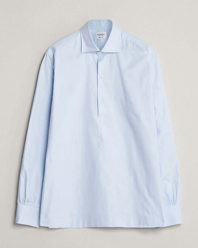 Mazzarelli Soft Oxford Popover Shirt Light Blue – Blue