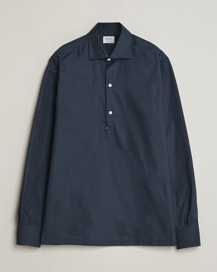 Mazzarelli Soft Oxford Popover Shirt Navy – Blue