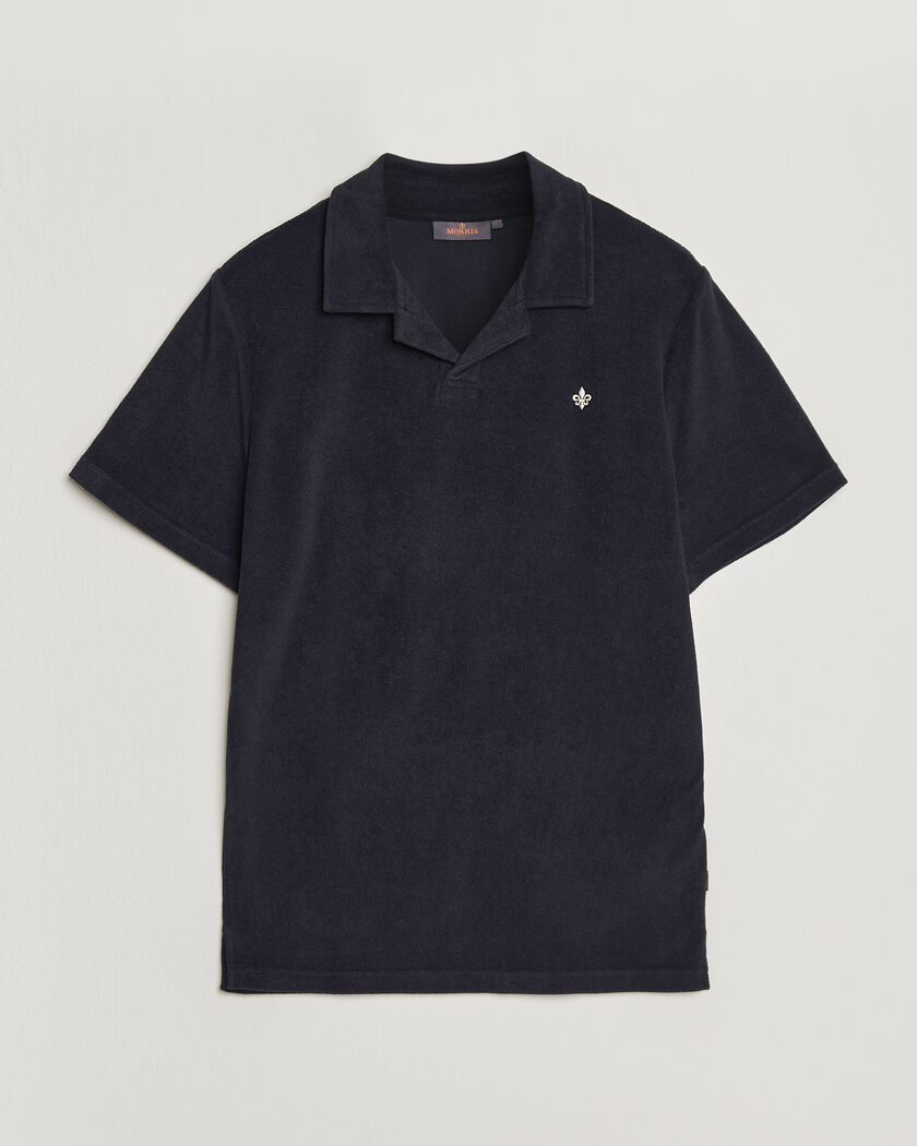 Auralee Cotton Knit Skipper Polo Navy Stripe at CareOfCarl.com