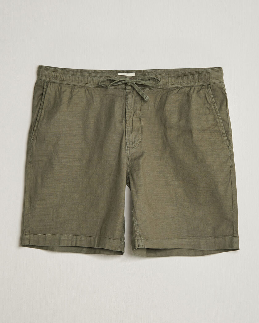 Morris Fenix Linen Drawstring Shorts Olive at CareOfCarl.com