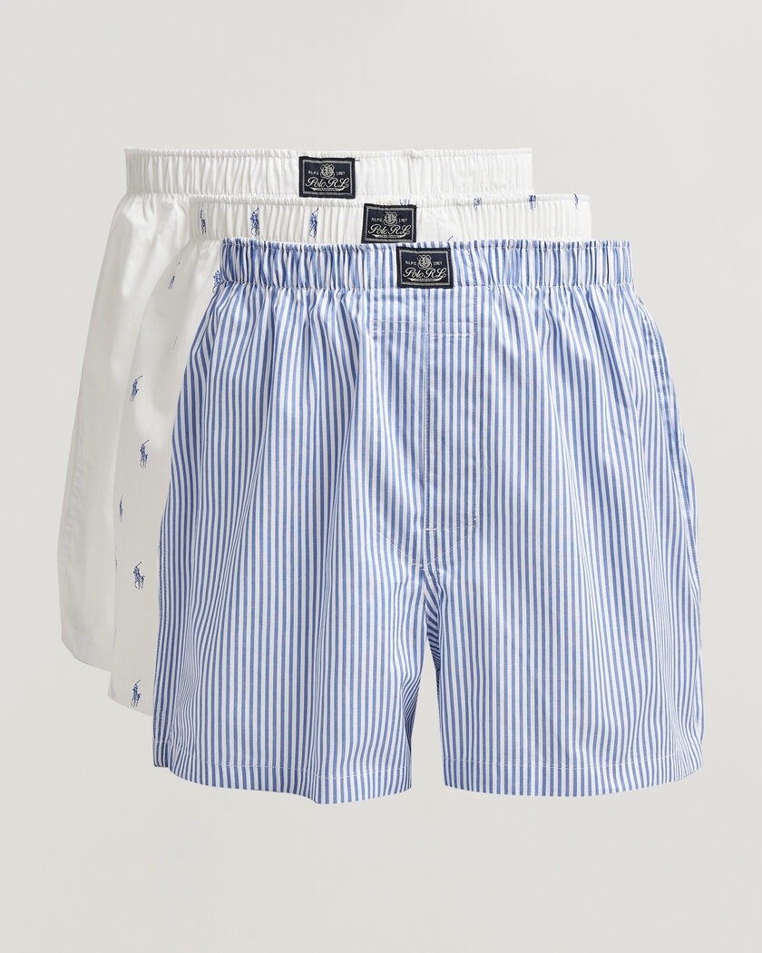 Polo Ralph Lauren 3-Pack Woven Boxer White/Blue Stripe – Multi-colour