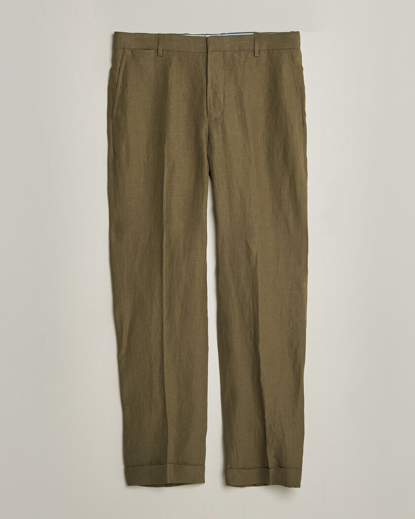 Incotex Slim Fit Cotton/Linen Slacks Olive at CareOfCarl.com