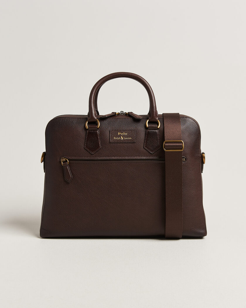 Polo Ralph Lauren Pebble Leather Briefcase Dark Brown – Brown