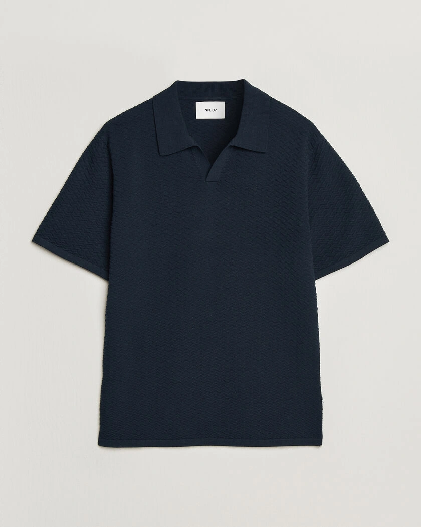 NN07 Paul Structured Knitted Polo Navy Blue – Blue