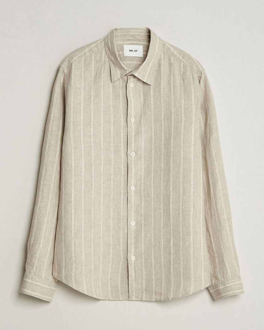 NN07 Enzo Linen Shirt Oat Stripe – Beige