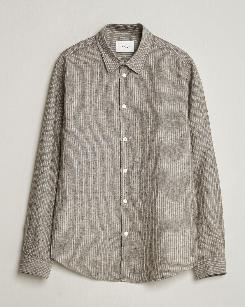 NN07 Enzo Linen Shirt Clay Stripe – Grey