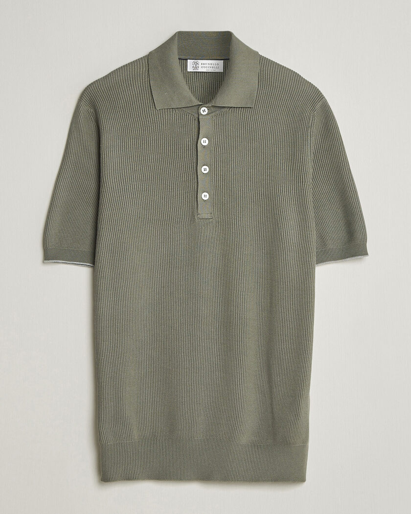 Brunello Cucinelli Cotton Rib Knitted Polo Olive – Green