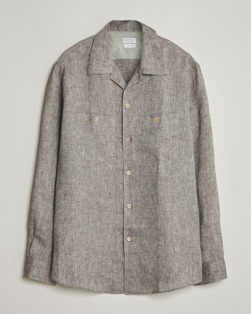 Brunello Cucinelli Linen Double Pocket Camp Shirt Brown – Brown