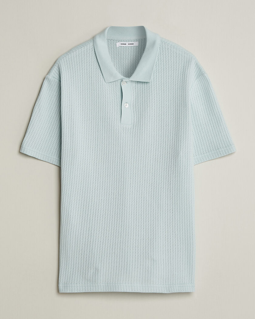 Brunello Cucinelli Cotton/Linen Rib Knitted Polo Light Blue at