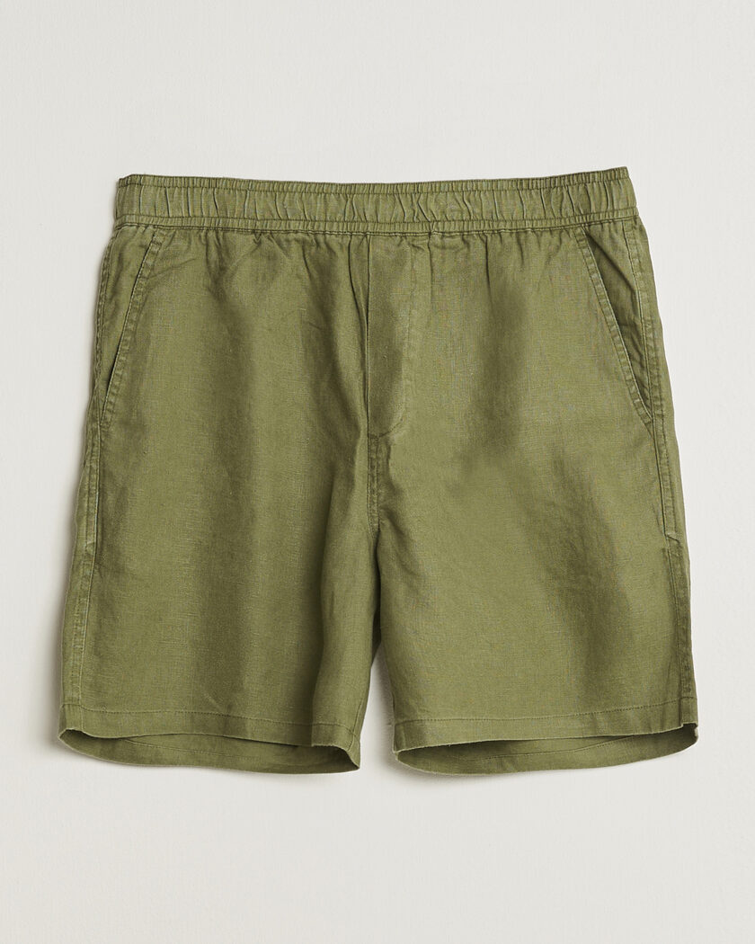Morris Fenix Linen Drawstring Shorts Olive at CareOfCarl.com