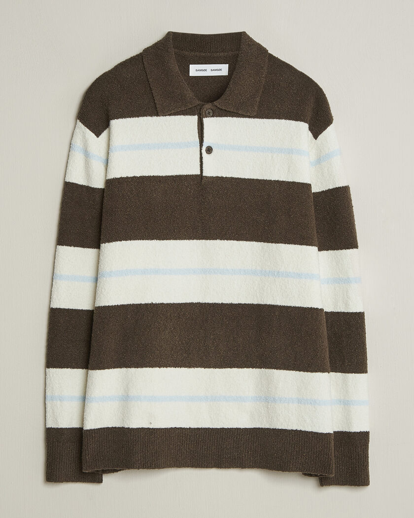 Samsøe Samsøe Nino Knitted Polo Black Olive/White – Brown