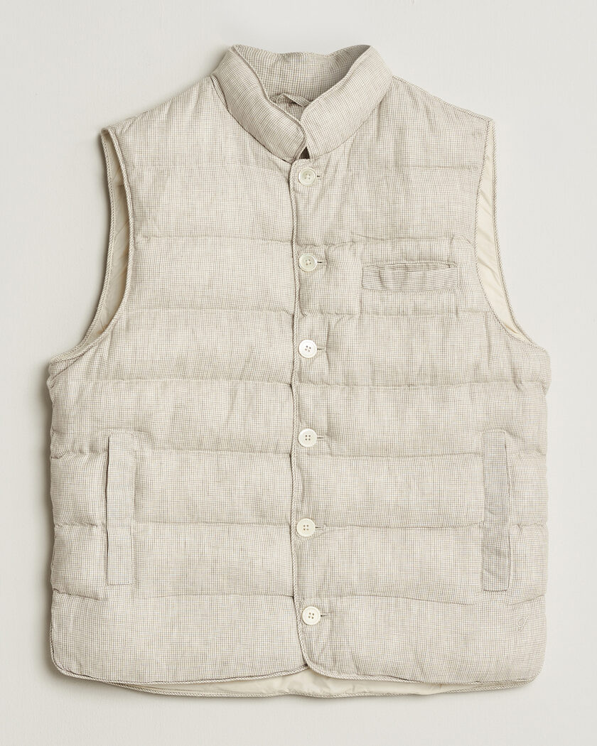  Stenströms Padded Mini Houndstooth Linen Vest Beige – Beige