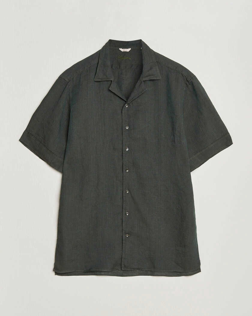 Stenströms Short Sleeve Linen Shirt Dark Green – Green