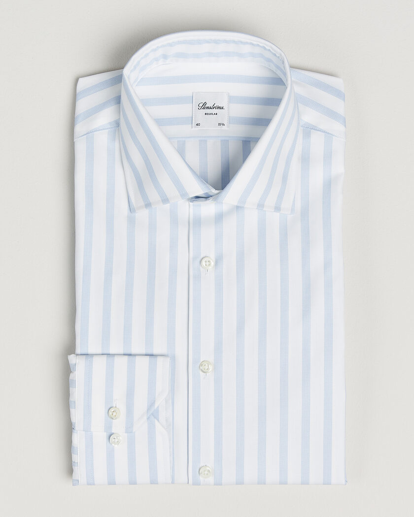 Stenströms Regular Wide Stripe Twill Shirt Light Blue – Blue