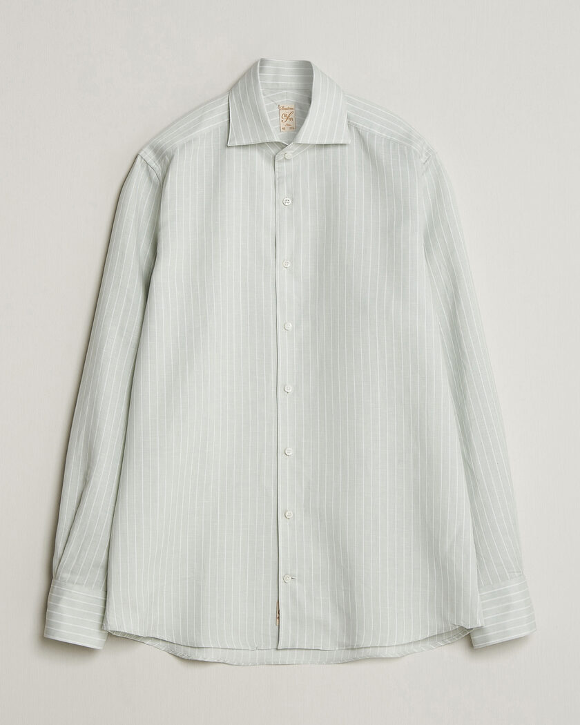  Stenströms 1899 Cotton/Linen/Silk Striped Shirt Green – Green