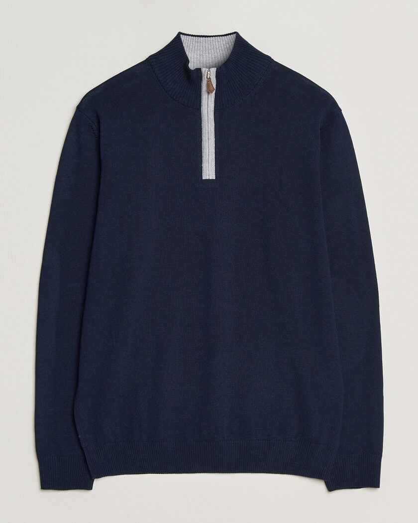 Stenströms Merino Contrast Half-Zip Navy – Blue
