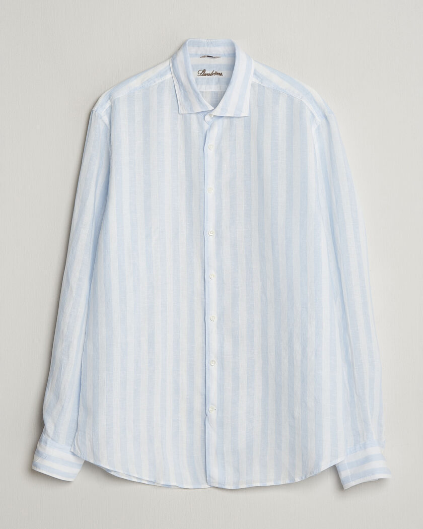 Stenströms Regular Fit Wide Stripe Linen Shirt Light Blue – Blue