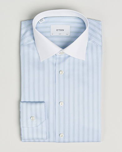 Eton Slim Fit Signature Twill Striped Shirt Light Blue – Blue
