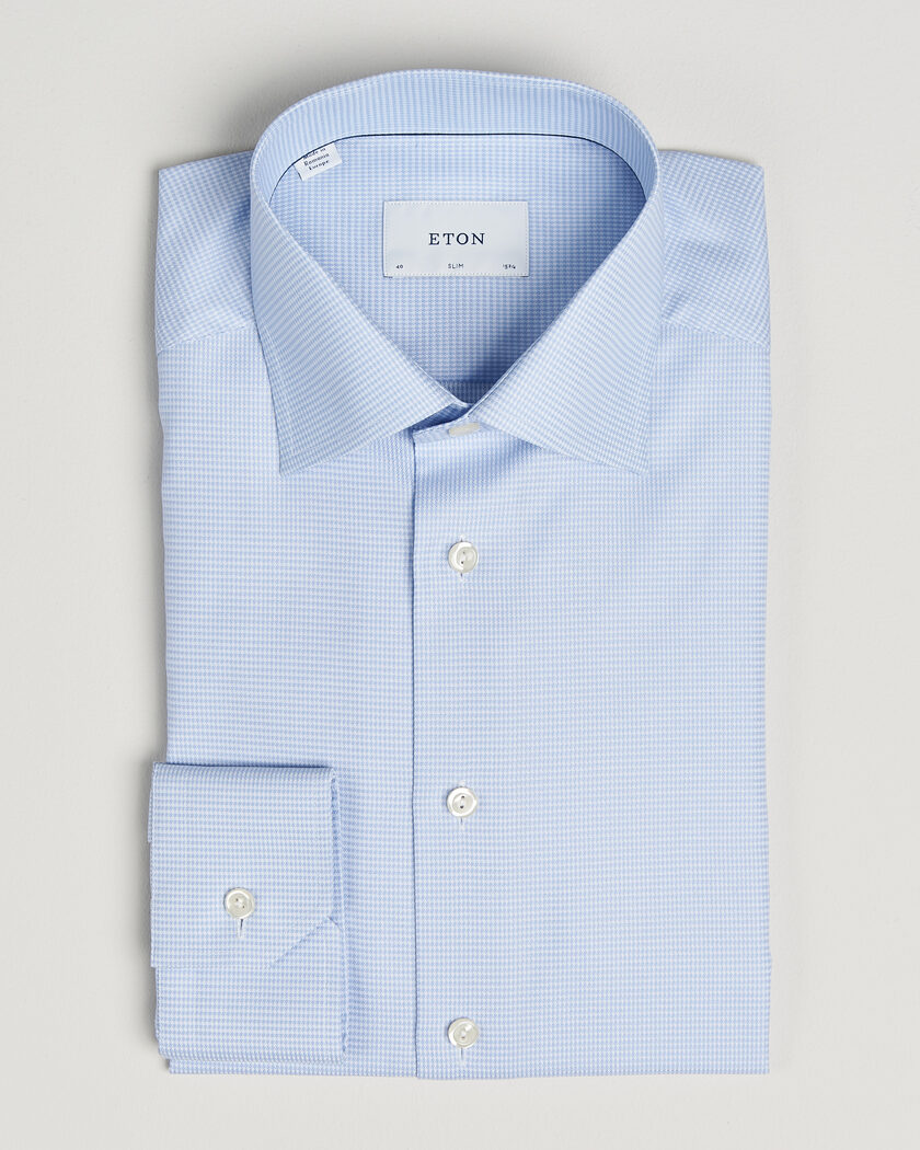 Eton Slim Fit Signature Twill Houndstooth Shirt Light Blue – Blue