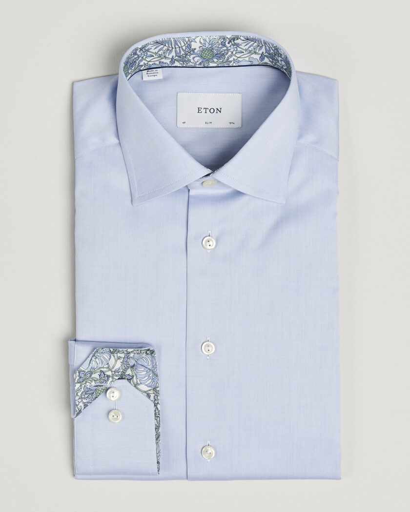 Eton Slim Fit Signature Twill Contrast Shirt Light Blue – Blue