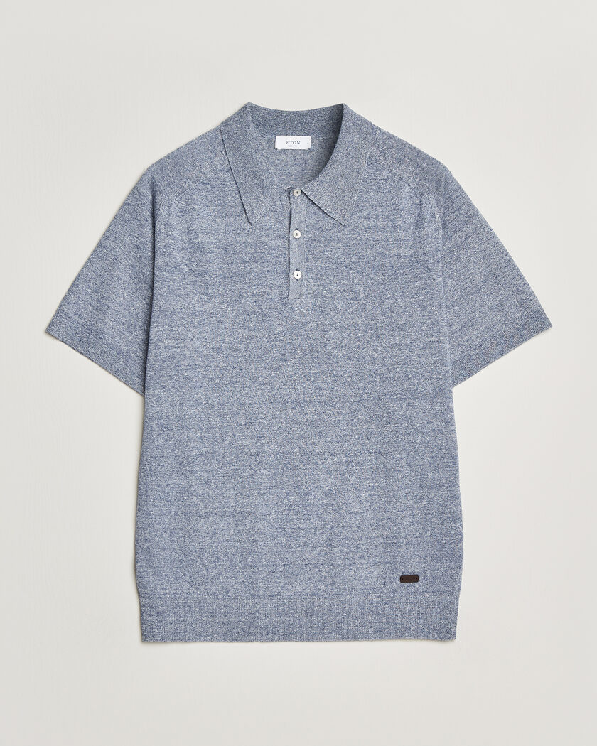 Eton Cotton Linen Fine Knit Polo Blue – Blue