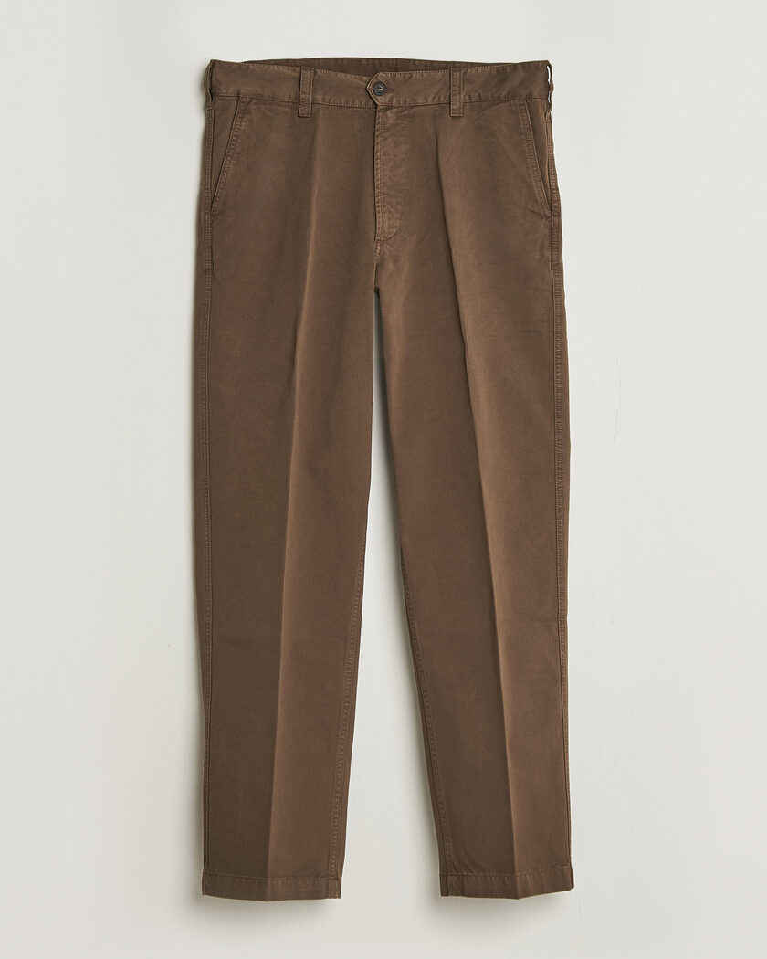 Drake's Peached Flat Front Cotton Chino Brown – Brown