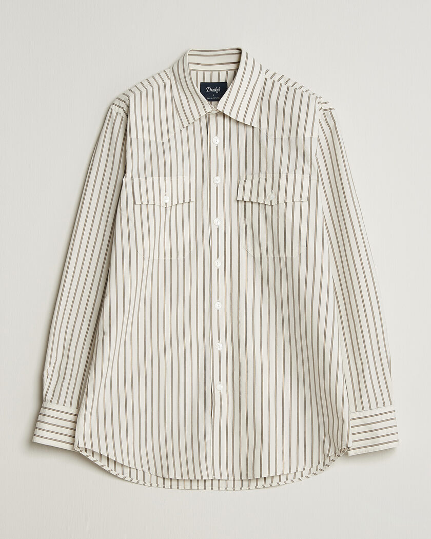 Drake's Striped Western Shirt White – White