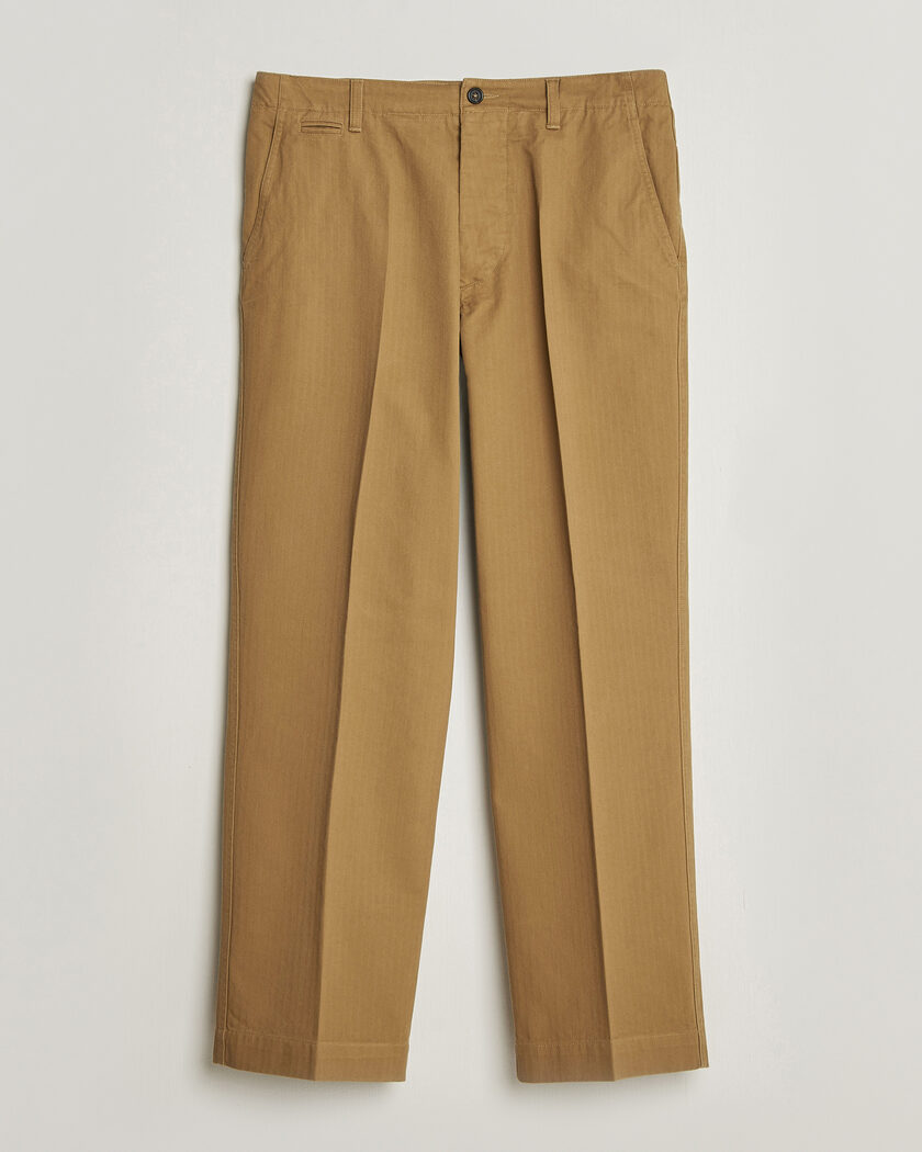 BEAMS PLUS MIL Herringbone Trousers Olive at CareOfCarl.com