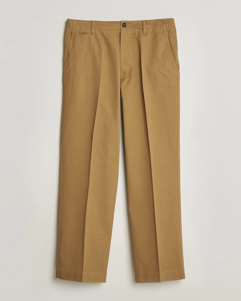 Drake's Herringbone Wide Leg Chino Khaki – Green