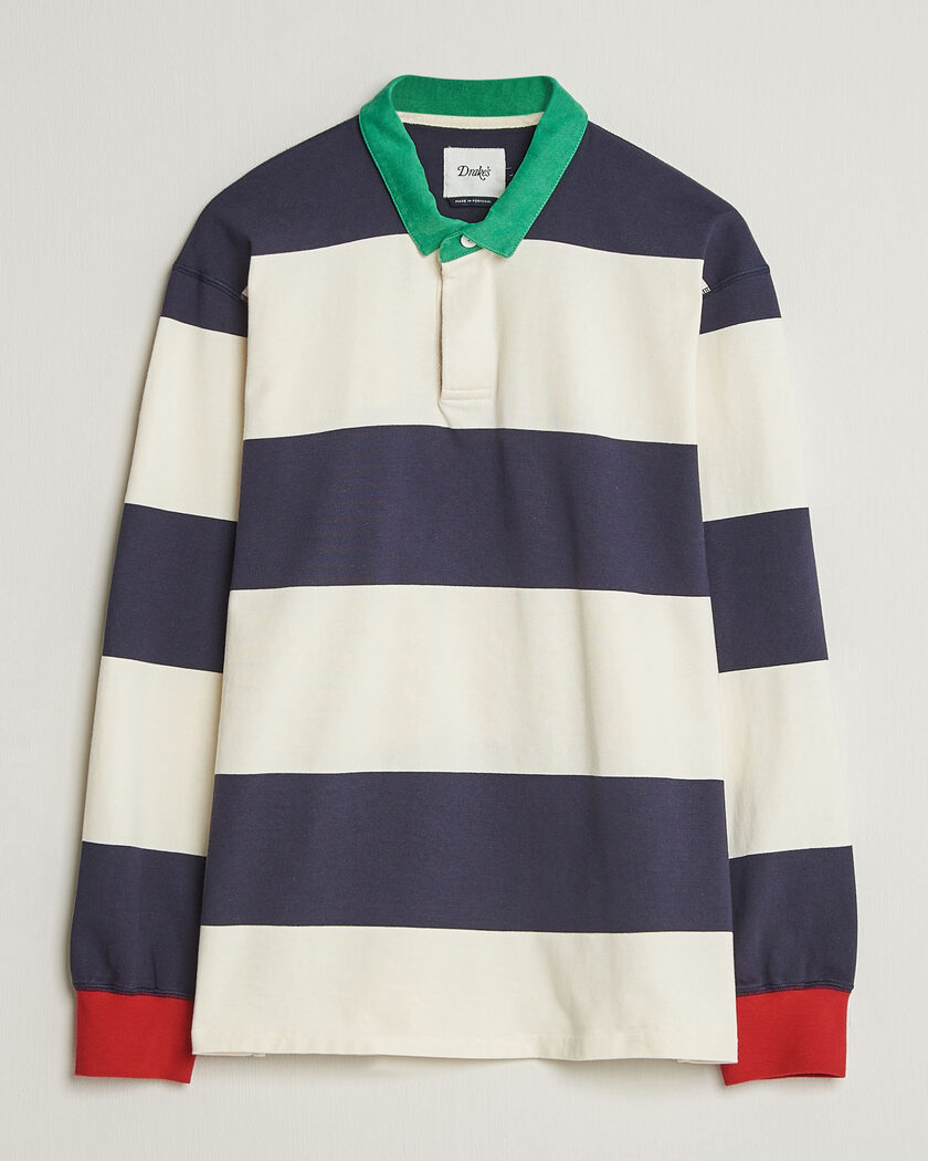 Drake's Dual Block Stripe Rugby Whie/Navy – White