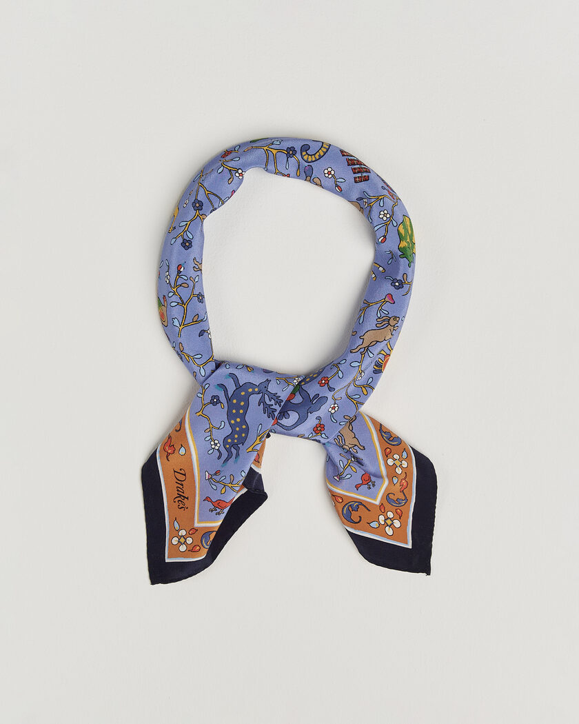Drake's Animals And Flowers Print Crepe Silk Bandana Navy – Blue