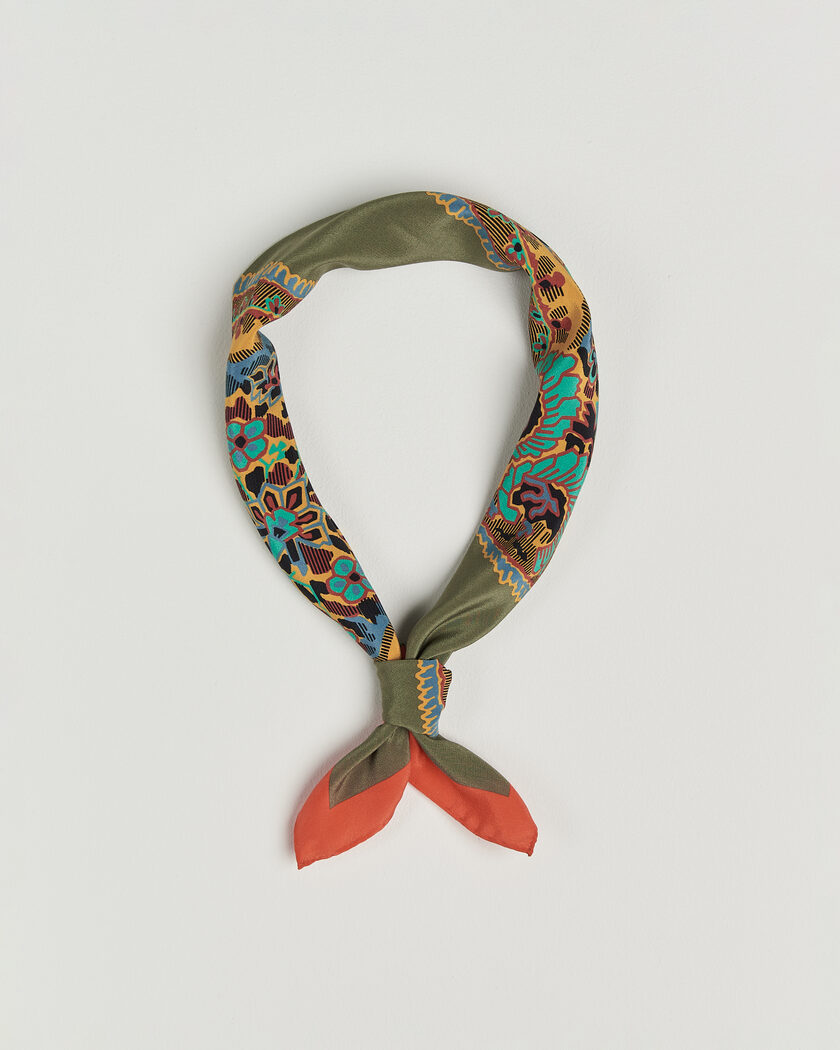 Drake's Paisley Print Crepe Silk Bandana Olive – Green