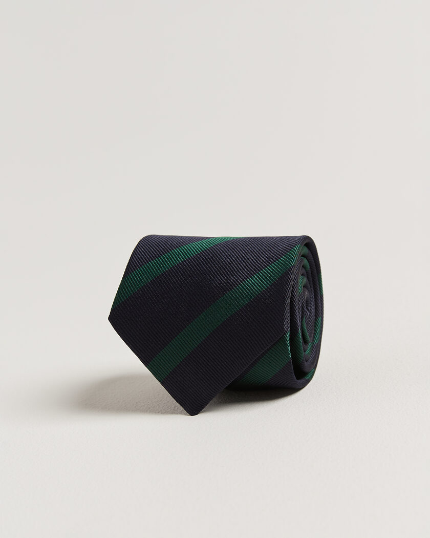 Drake's Bar Stripe Reppe Silk Tie Navy/Green – Blue