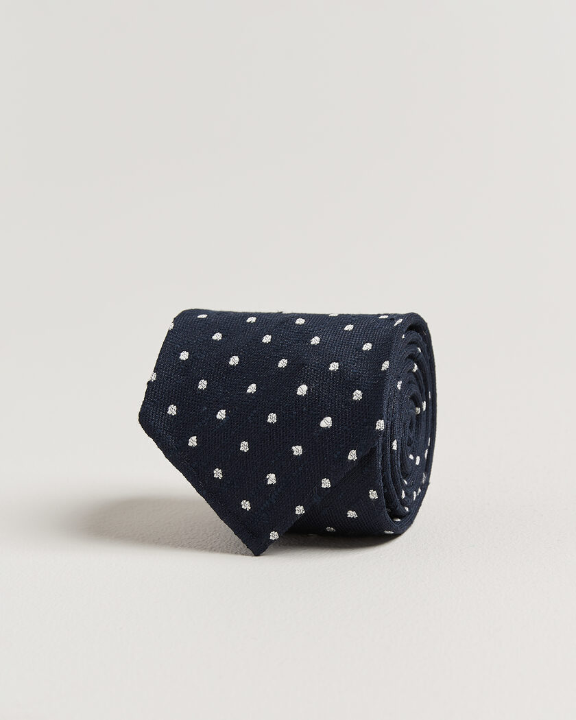 Drake's Smal Spot Pattern Shantung Silk Tie Navy – Blue