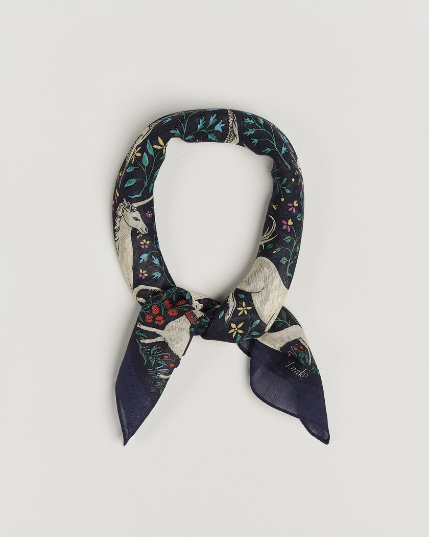 Drake's Unicorn Print Wool/Silk Bandana Navy – Blue