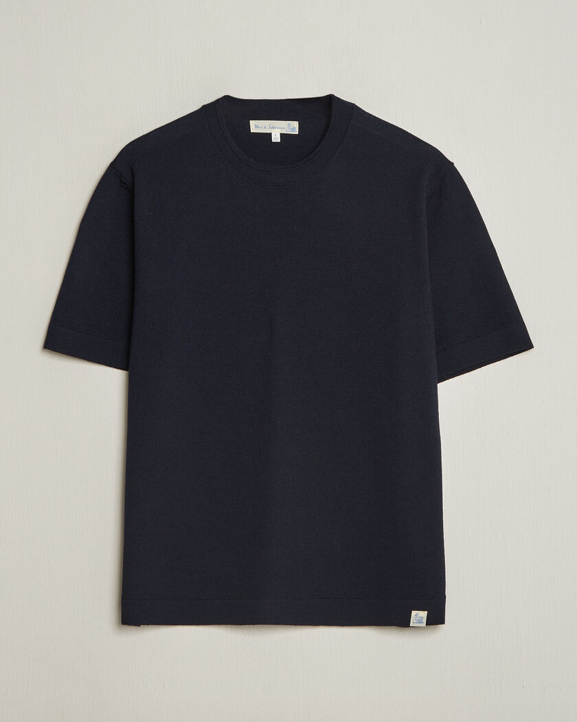 Merz b. Schwanen Relaxed Fit Merino Knitted T-Shirt Dark Navy – Blue